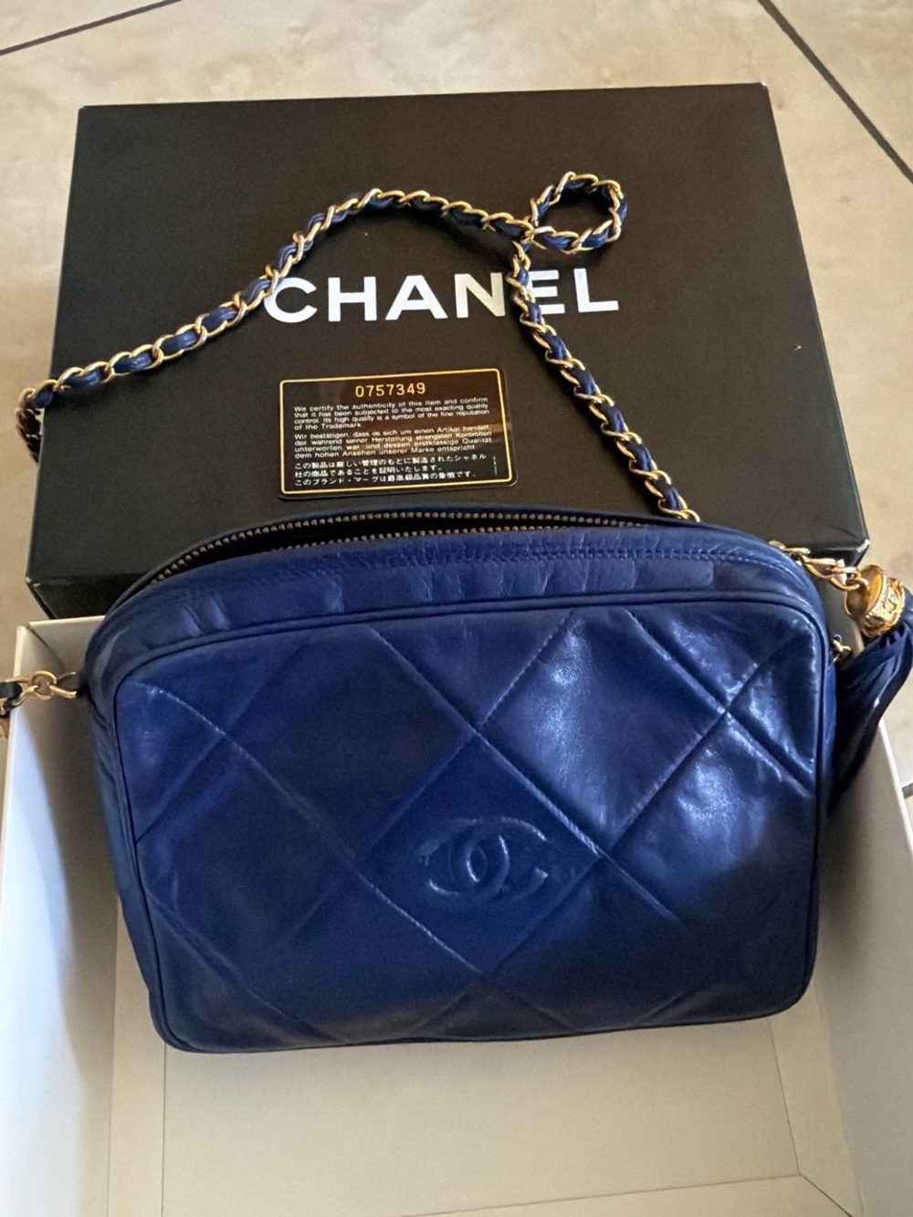 Chanel Quilted Lambskin Crossbody Bag in blue